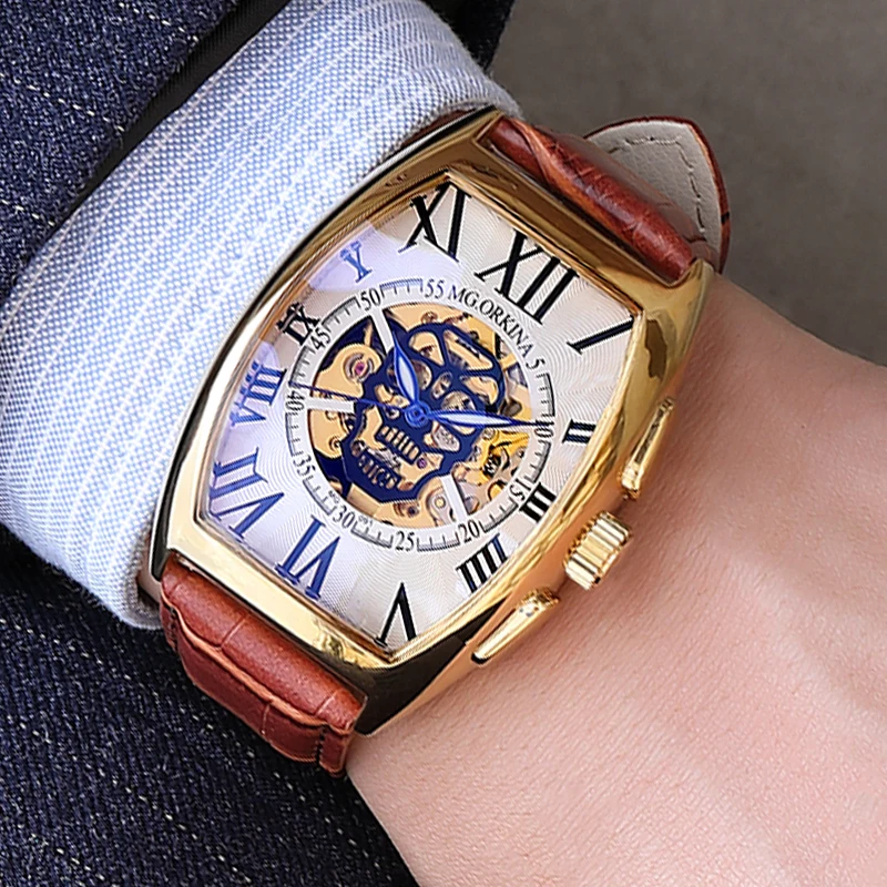 ORKINA часы Wens Известный люксовый Топ бренд модные золотые с скелетом Tonneau