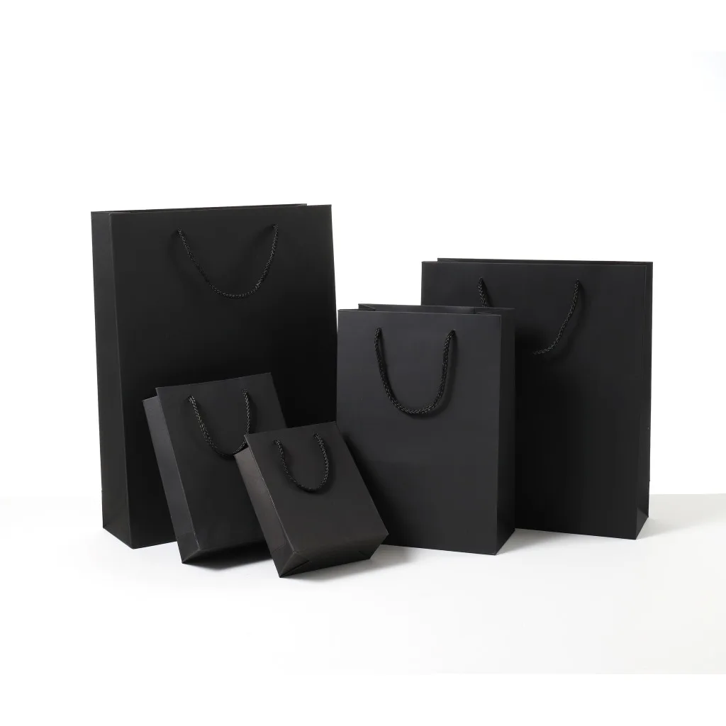 

Vertical black kraft paper bag with handle wedding party birthday holiday gift bag DIY multifunctional fashion packaging bag