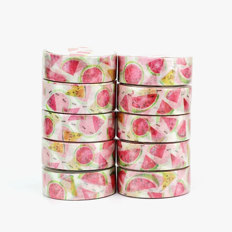 

NEW 10pcs/Lot Decorative Cute Pink Watermelon Fruit Washi Tapes Japanese Bullet Journal Adhesive Masking Tape Stationery