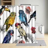 tropical jungle animals bird creative shower curtain macaw toucan garland butterfly hummingbird cloth bathroom decor bath screen