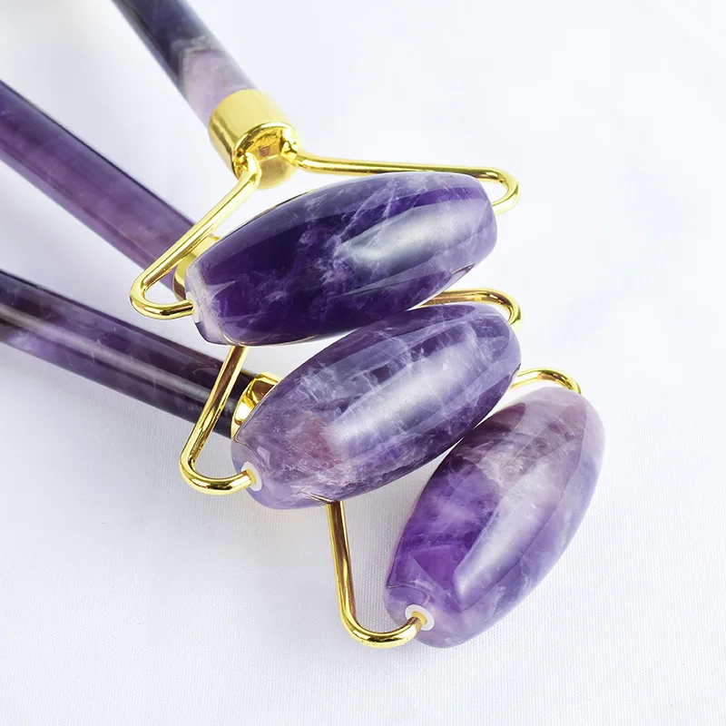 

Boxed Amethyst Jade Roller For Face Purple Natural Stone Natural Set Lifting Anti Wrinkle Crystal Scraping Facial Beauty Tools
