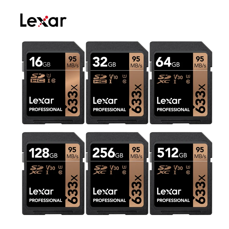 

Lexar 633x SDHC/SDXC UHS-I Cards 95MB 16GB 32GB 64GB 128GB 256GB 512GB Class 10 Memory SD Card For 1080p full-HD 3D 4K Camera