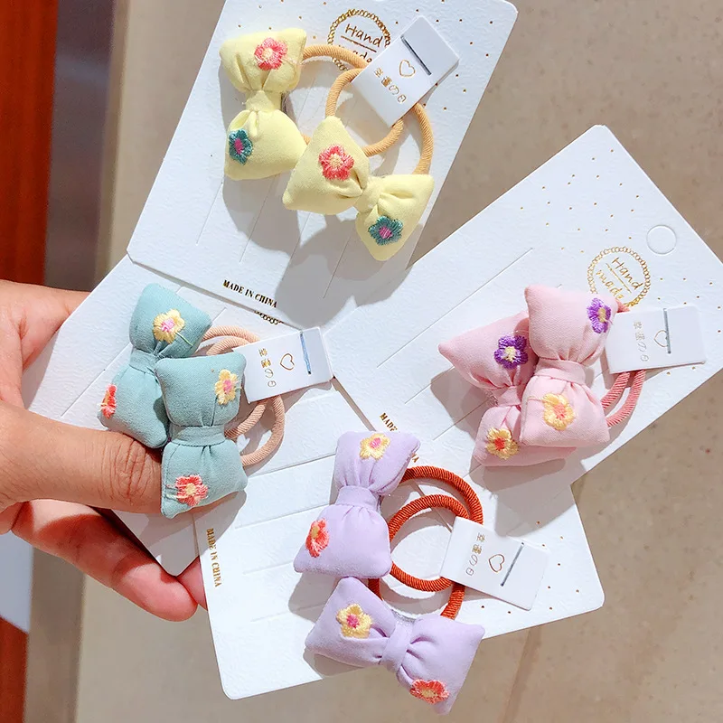 

2PCS Cute Princess Embroidered Bowknot Headwear Kids Elastic Hair Bands Children Ropes Girls Cartoon Accessories Baby Headdress