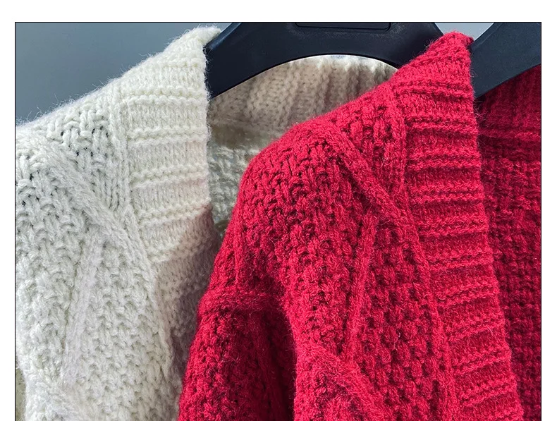

Women New fashion Knitted Cardigans Sweater coats red Long Sleeve Thick V Neck sweater jackets