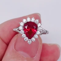 100 real lab created ruby ring pear cut s925 sterling silver 14k white gold plated adjustable size for women fine jewelry