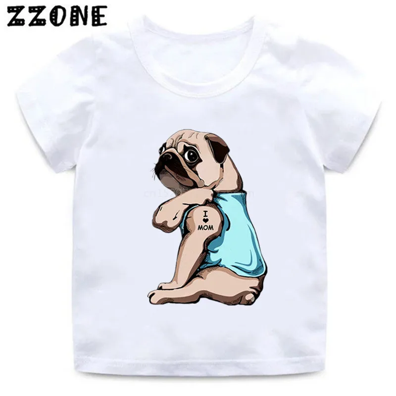 Забавная детская футболка Pug I Love Mom Татто собака Хаски французский бульдог