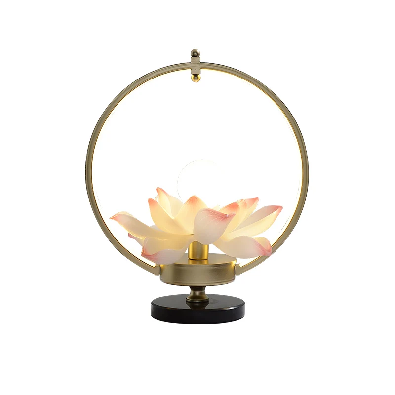 

Table Lamp Bedside Lamp New Chinese Zen Bedroom Living Room Study Chinese Style Classical Lotus Antique Table Lamp