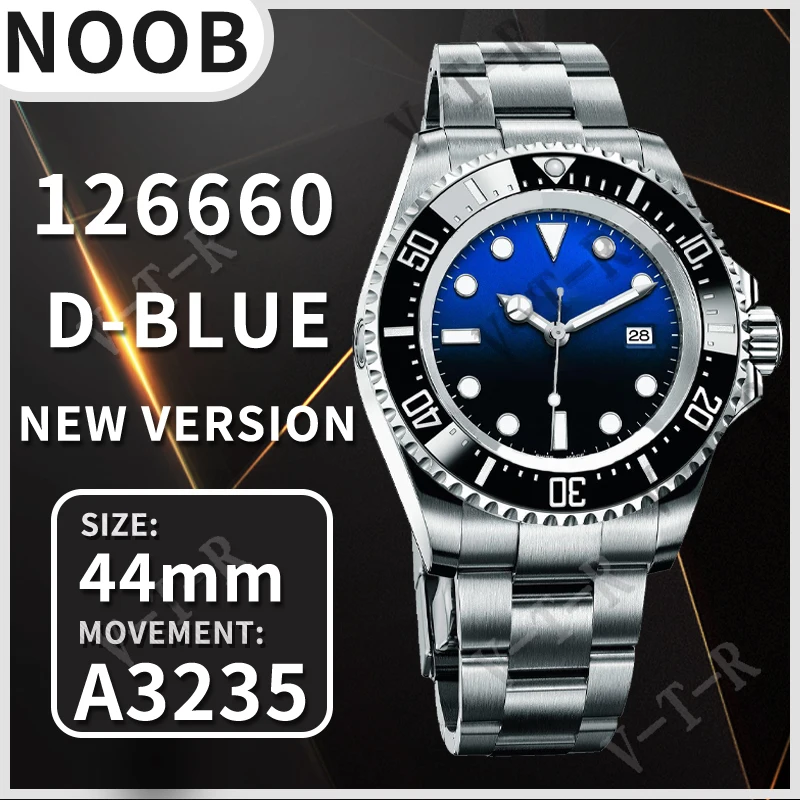 

Men's Automatic Mechanical Watch 44MM Sea-Dweller 126660 'D-Blue' Noob 1:1 Best Edition 904L SS Case and Bracelet A3235 Clone