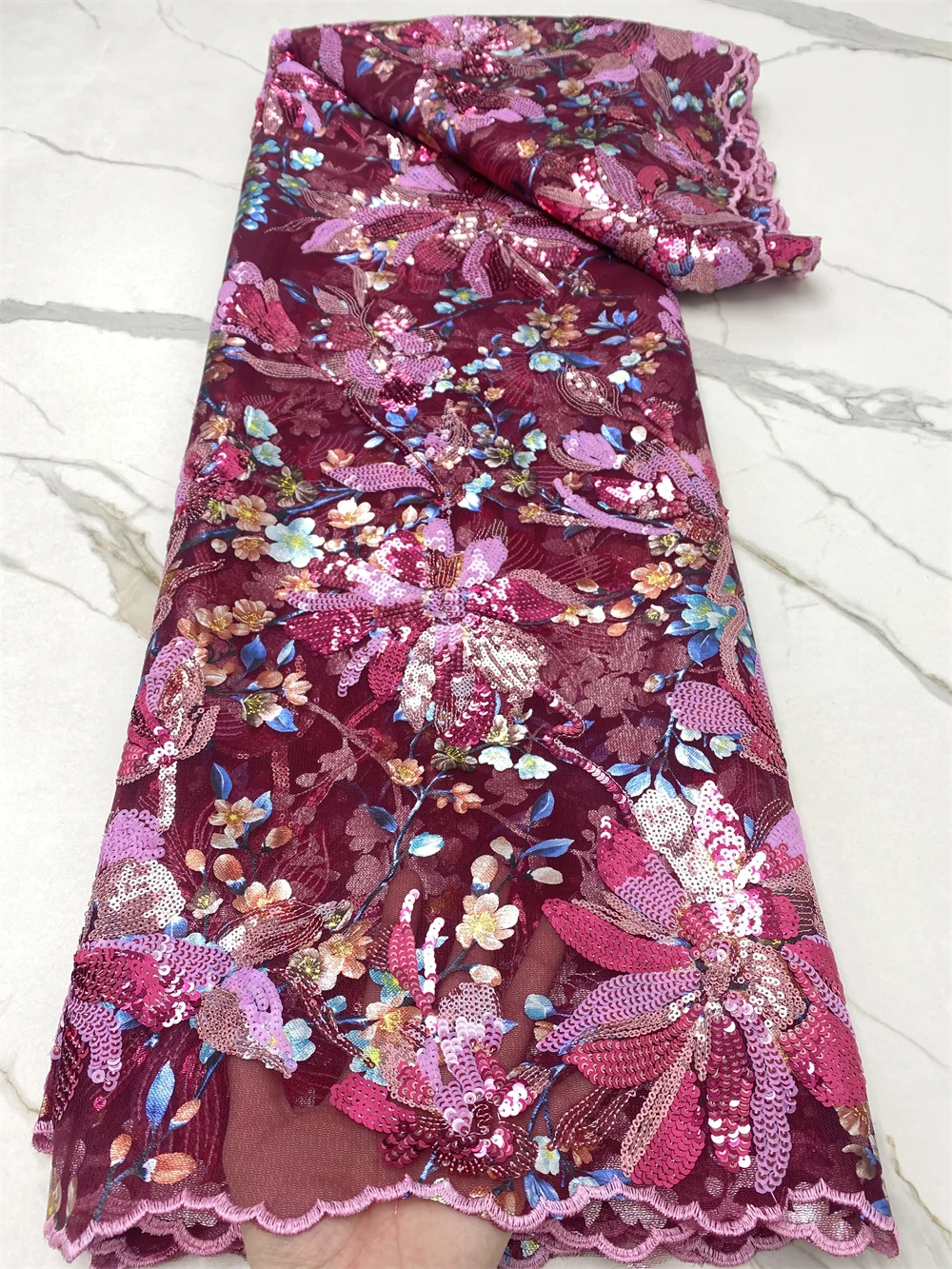 

NI.AI 2022 African Lace Fabric High Quality Organza French Cord Embroidery Sequins Tulle Lace Fabric For Nigerian Party Dress