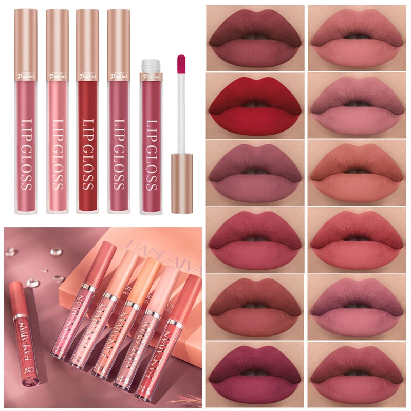 

2/3/4PCS Matte Velvet Lip Gloss Waterproof Long Lasting Moisturizing Lipsticks Easy to Wear Lip Gloss Sexy Red Lip Tint Makeup