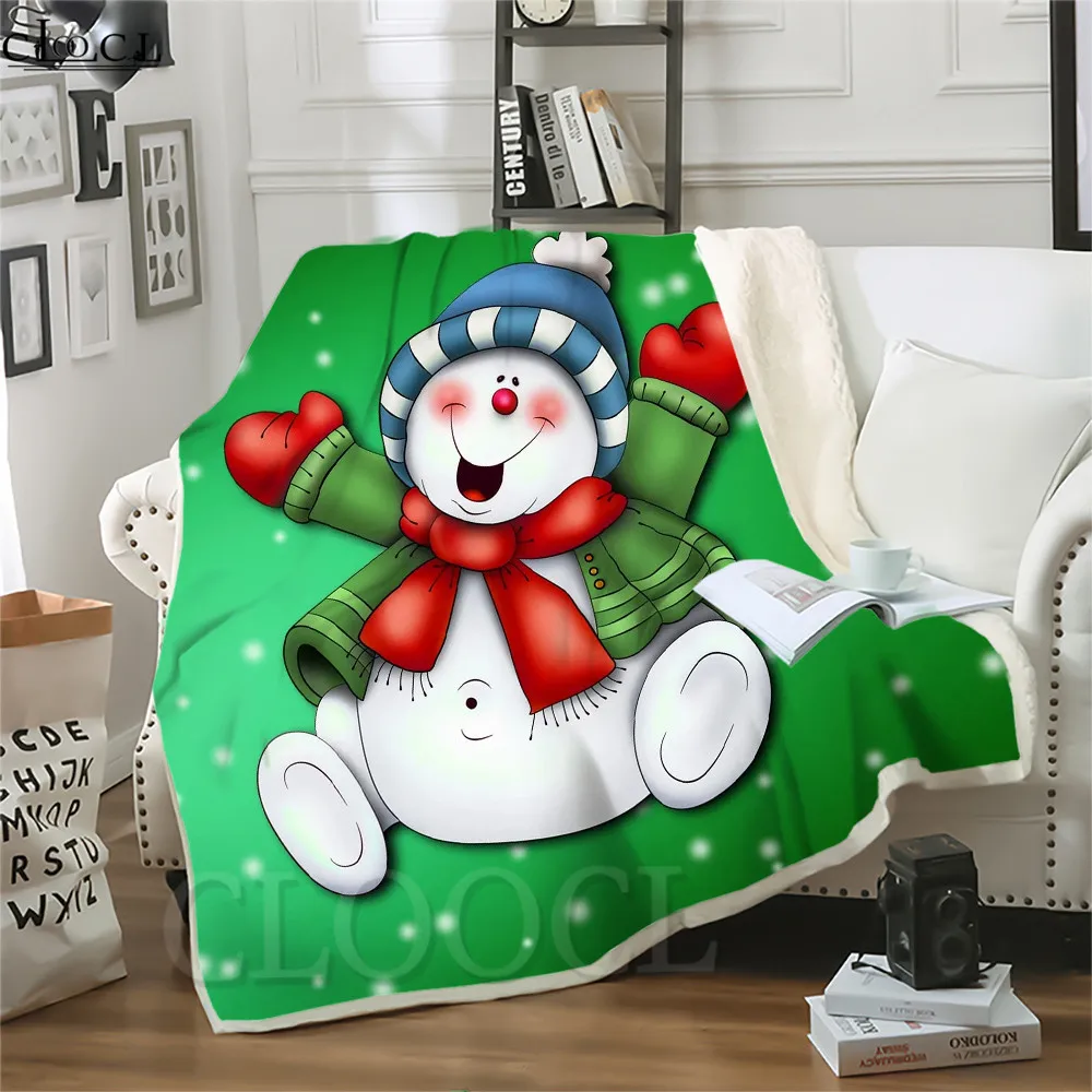 

CLOOCL Merry Christmas Snowman Blanket 3D Hiking Picnic Blanket Travel Double Layer Throw Blanket Sherpa Blanket Drop Shipping