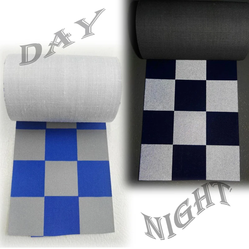 Светоотражающая ткань TC для одежды 30 м х 5 см синяя сетка ночная предупреждающая