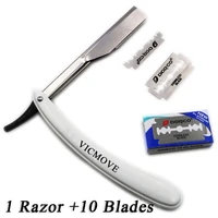 1set men straight barber edge razors folding shaving knife hair removal tools with 10pcs blades