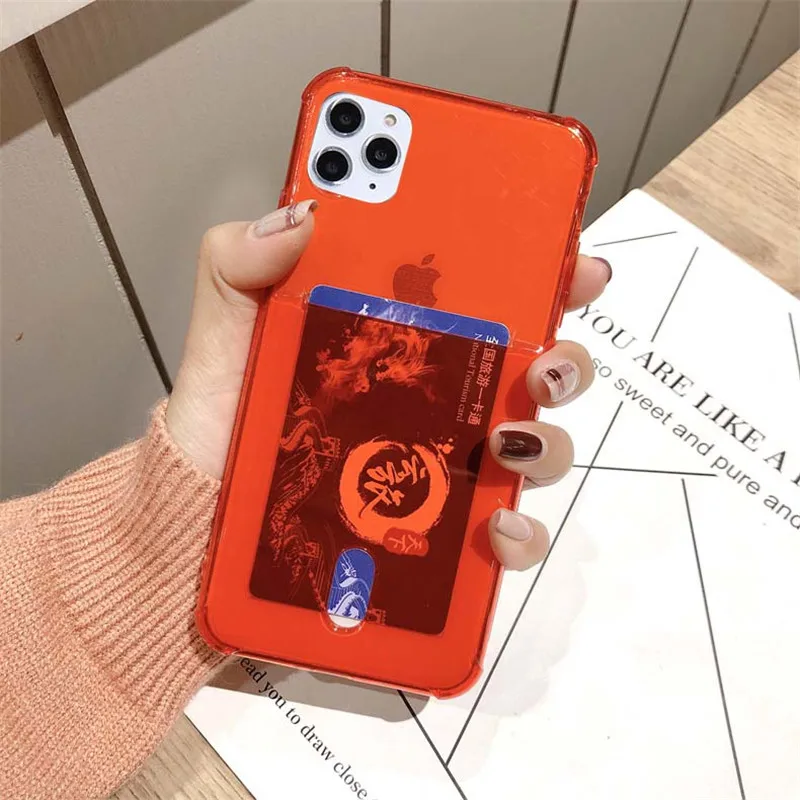 

Kowkaka Clear Cute Card Phone Holder Case For iPhone 11 Pro MaxX XR XS Max 6 6s 7 8 Plus SE 2020 Business Wallet Soft Back Cover