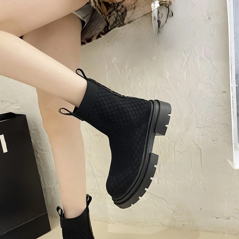 

Женские ботинки-носки на платформе, осень 2021, женские дышащие короткие ботильоны, женские удобные ботинки, женские ботинки, Размеры 35-40