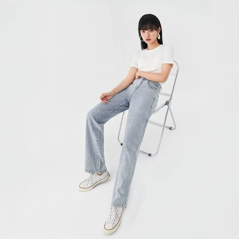 

FAKUNTN Summer Spring Boyfriends Baggy Loose Jeans Women Worn Washed Cotton Straight Lady High Wasit Long Denim Pants