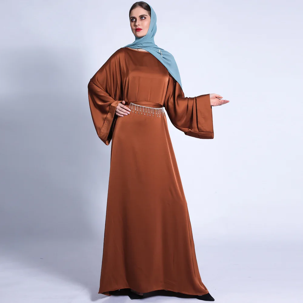 Длинное женское атласное платье-абайя, длинное вечернее платье для женщин в мусульманском стиле, исламе, Бангладеш, арабском, мусульманском...