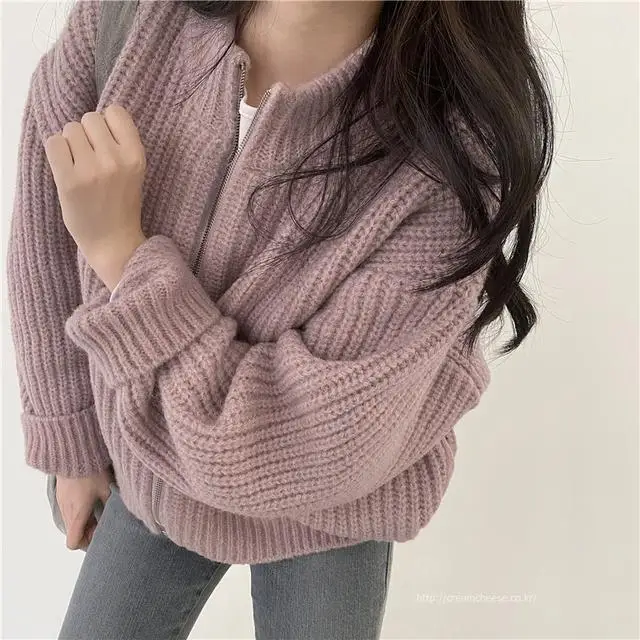 

2021 Autumn New Women Knitted Sweaters Female Cardigan Tops O-Neck Zipper Loose Elegant Concise Office Lady Casual All Match