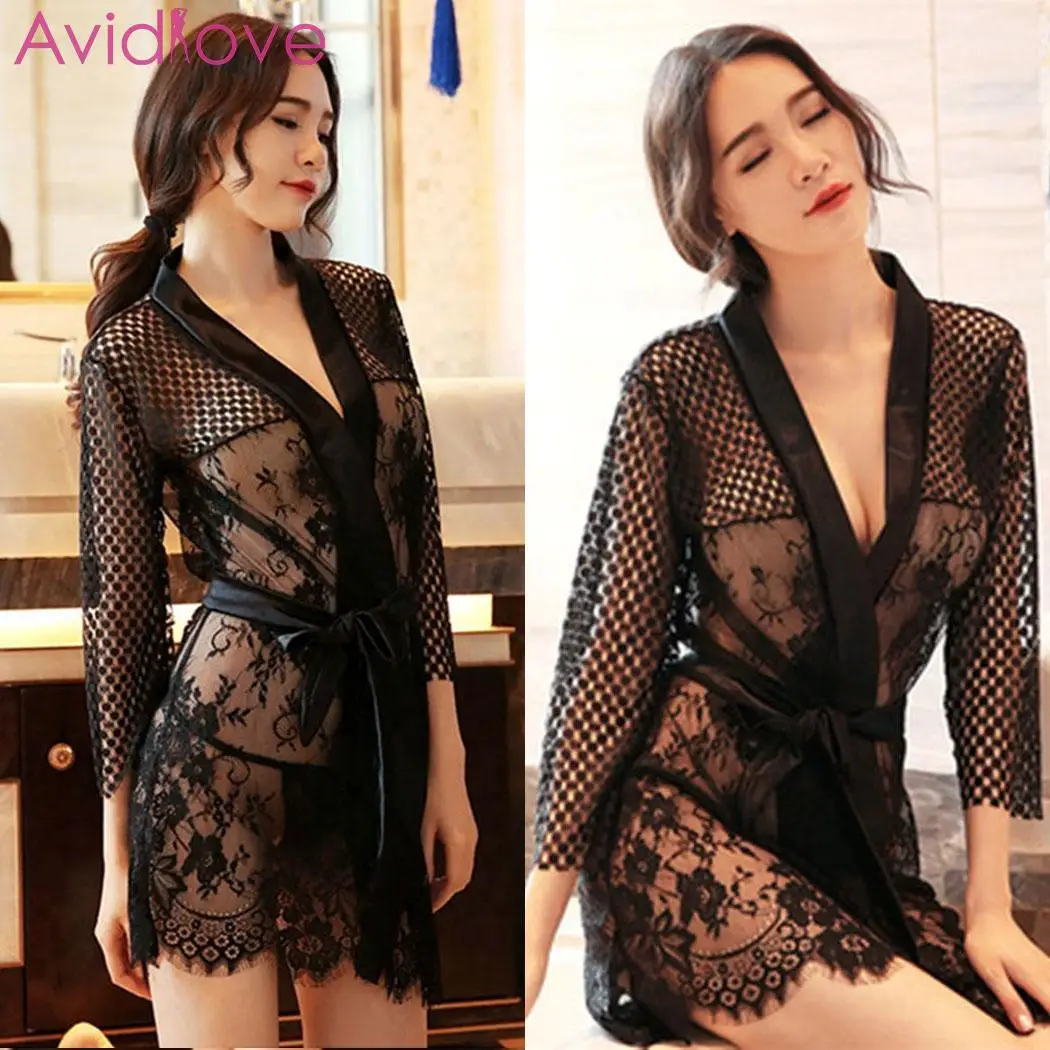 Новая женская кружевная Цветочная Сетка Прозрачная Сексуальная пижама |