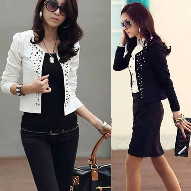 Женский блейзер короткий Блейзер с длинным рукавом и заклепками |