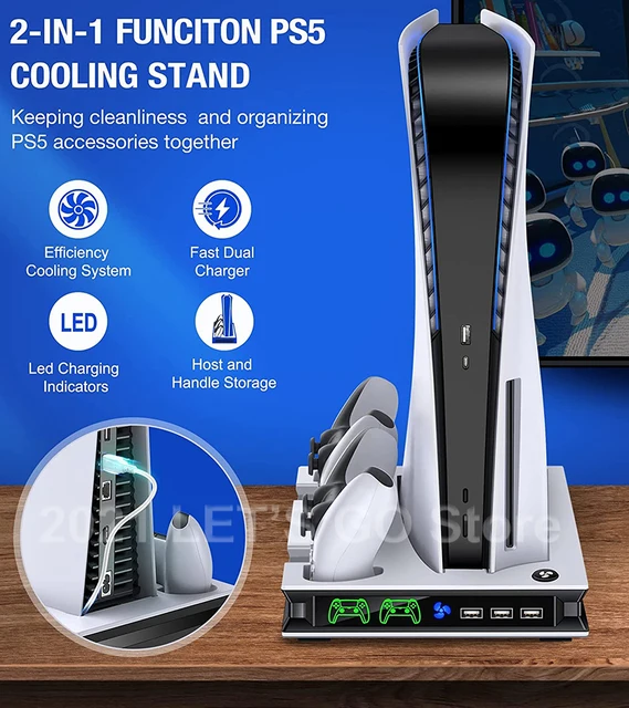 Newest PS5 Vertical Stand 2 Controller Charging Dock 2 Cooling Fan for Sony Playstation 5 Play Station PS 5 Console Accessories 2