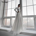 Простое шелковое тонкое атласное свадебное платье Verngo трапециевидного силуэта, Длинные пижамы, сдержанное арабское платье невесты Дубая, 2021, женские вечерние платья