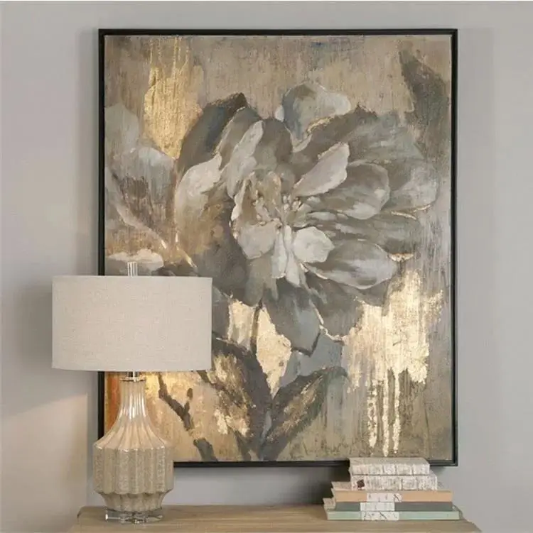 Palette Golden Flower Oil Painting On Canvas Wall Art Abstract Gold Cuadro Decoration Retro Print Poster Decor | Дом и сад