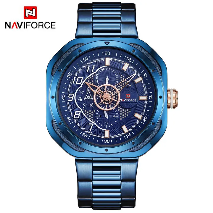 BLUE BLUE Синие кварцевые мужские часы, Топ бренд, роскошные NAVIFORCE, креативные квадратные часы для мужчин, стальной ремешок, календарь, деловые наручные часы - Цвет: BLUE BLUE