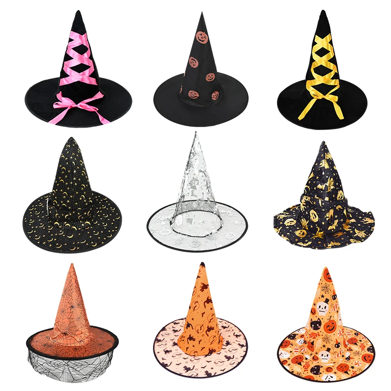 

Adult Kids Witch Hat Masquerade Ribbon Wizard Hat Halloween Cosplay Costume Party Withes Top Hats Halloween Party Supplies