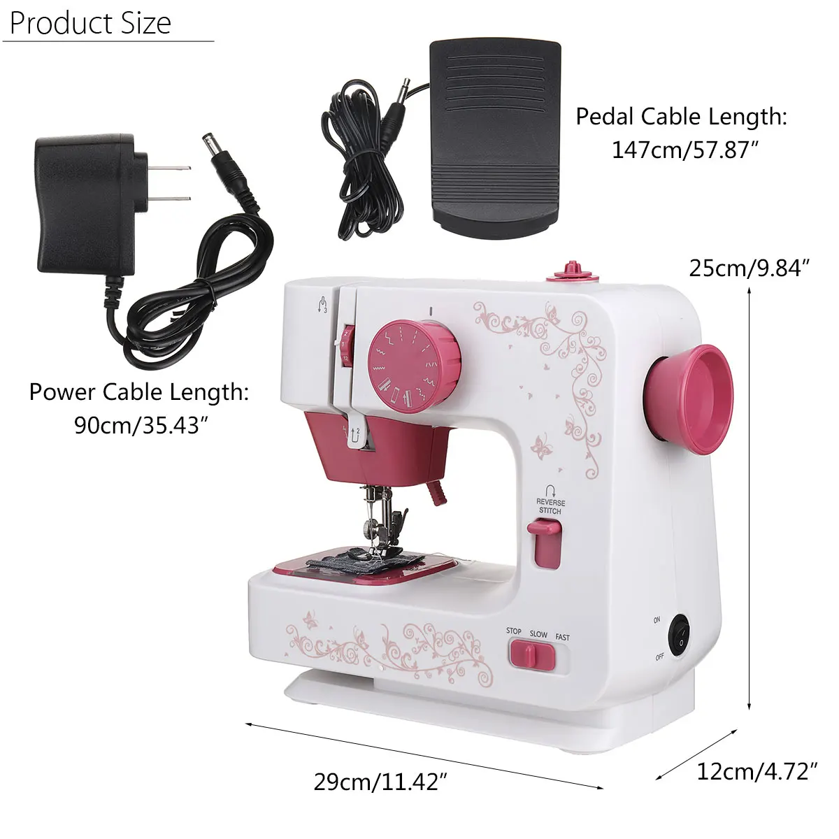 

Electric Mini Portable Sewing Machine 12 Stitches DIY 2-Speed Semi-automatic Foot Pedal Sewing Household Machine