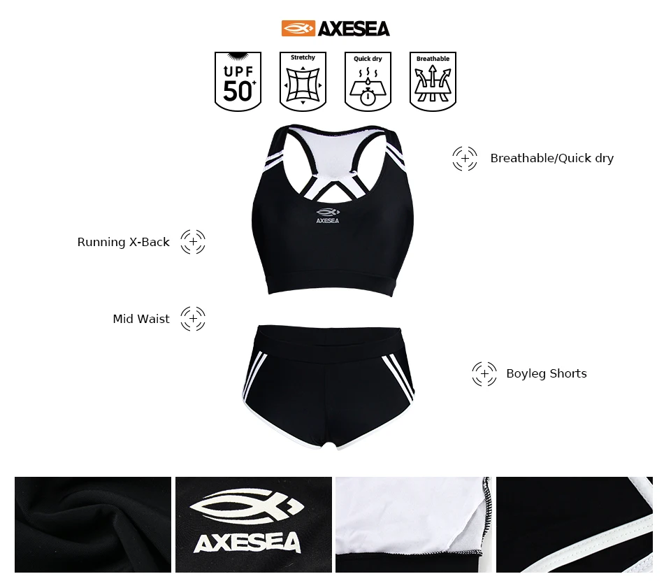 AXESEA, женский спортивный купальник, укороченный, на бретелях, комплект бикини, для фитнеса, йоги, из двух частей, купальник для мальчиков, короткий, танкини, волейбольная пляжная одежда
