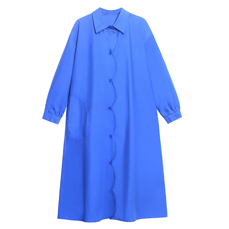 

XUXI Spring Autumn 2021 Women Dress Loose Long Sleeve Temperament Mid-Calf High Waist Dresses Streetwear A-Line E001