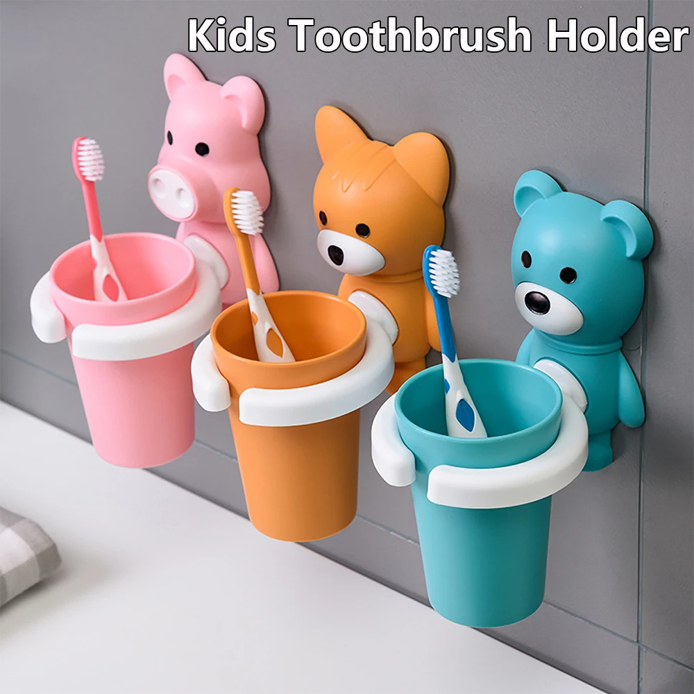 

Toothbrush Holder Wall Mount Paste Baby Toothbrushing Cup Safe Non-Toxic Wash Cup Strong Anti-Fall Bathroom Organizer Supplies