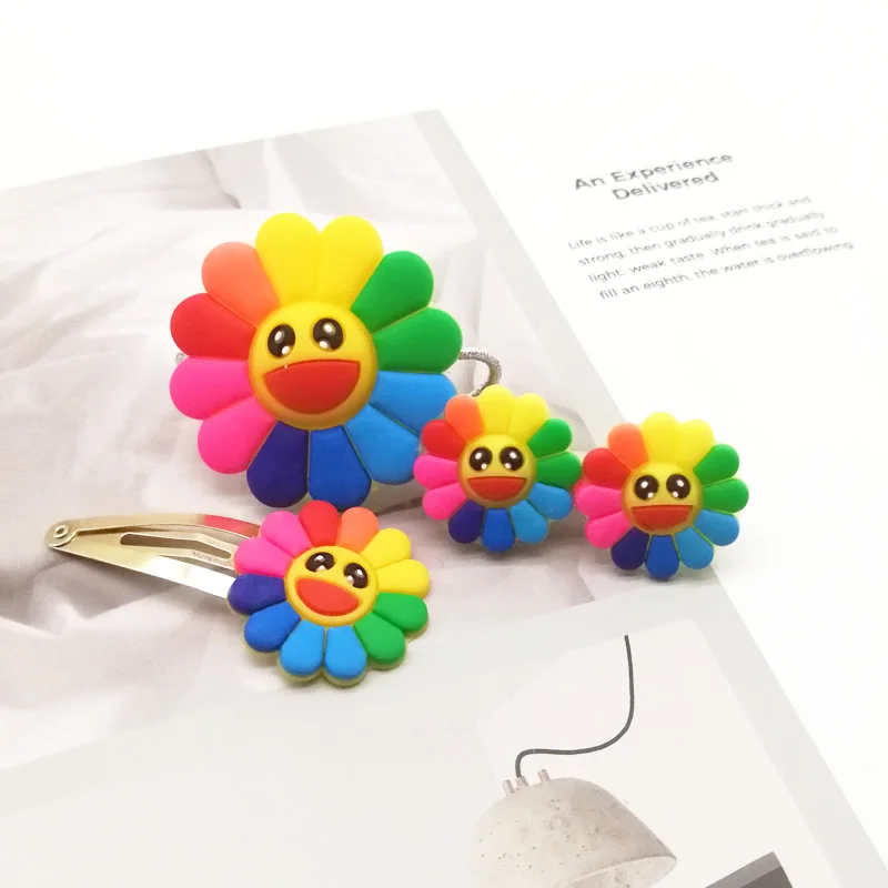 3 шт./компл. эластичный с цветочным принтом резинки для волос Набор шпилек девочек