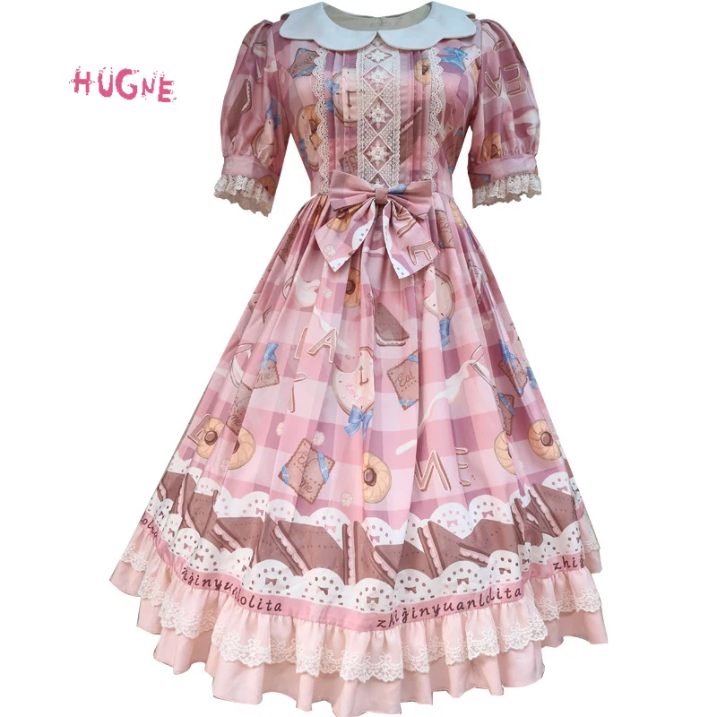 

Милое Платье Лолиты с принтом Milk & Cookies ~, с короткими рукавами