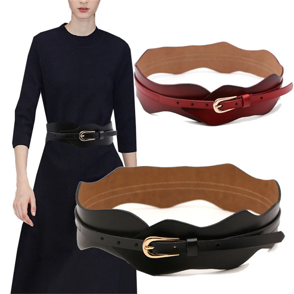 Модный волнистый кожаный пояс женское платье с декоративной отделкой меховой