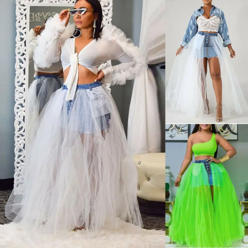 Неоново зеленая сетчатая прозрачная Комбинированная юбка с высокой талией