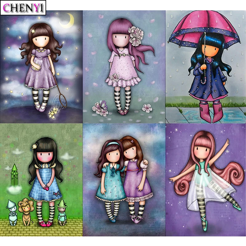 

CHENYI DIY Diamond Painting Girl Doll Pictures Full Drill Diamond Embroidery Cartoon 5D Cross Stitch Needlework Gift Home Decor