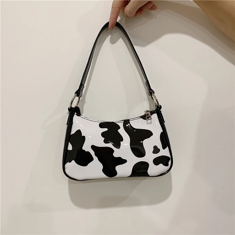

RAVIDINO Vintage PU Leather Women Baguette Handbags Fashion Milk Cow Pattern Ladies Underarm