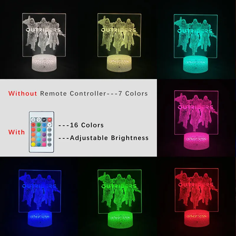 

Game Outriders 3D Picture Lamp Alarm Clock Base 16 Color Remote Control Bedside Lamp Game Figure Personalized Bedroom Decoration