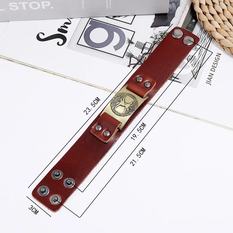 

23.5cm Length Charms Tree Life Vintage Alloy Material Genuine Leather Material Fashion Bracelet Cuff Bangle