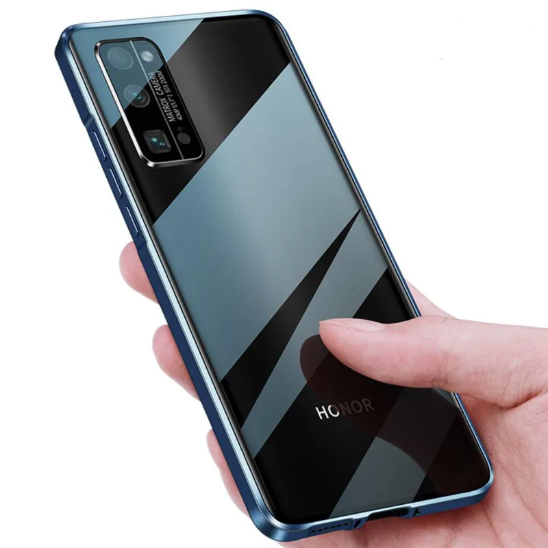 

Aluminum Magnetic Metal Bumper Phone Case for Huawei Honor 30 Pro Clear Slim Tempered Glass Cover for Huawei Honor 30 30S Coques
