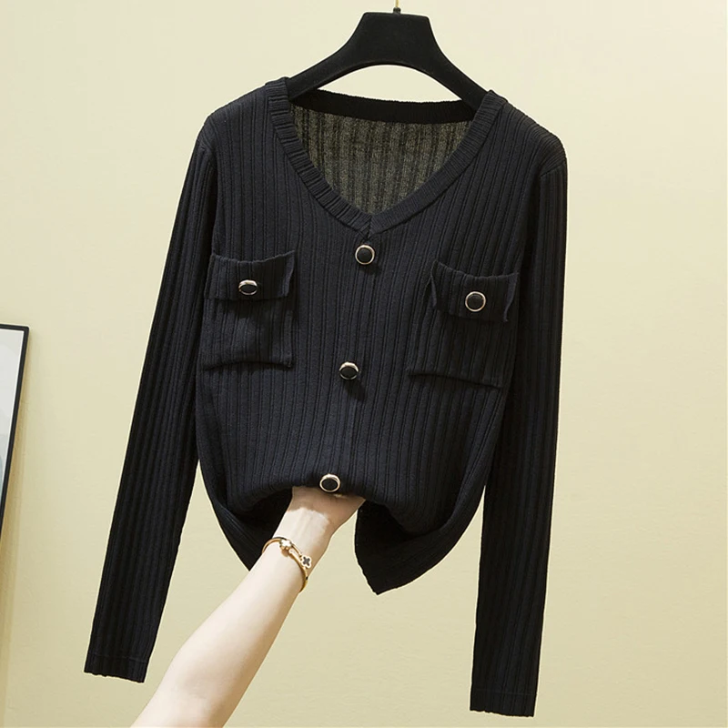 

Женский вязаный свитер, черный пуловер с V-образным вырезом и длинным рукавом, мягкий Повседневный вязаный джемпер, Женская мода 2020, осенние ...