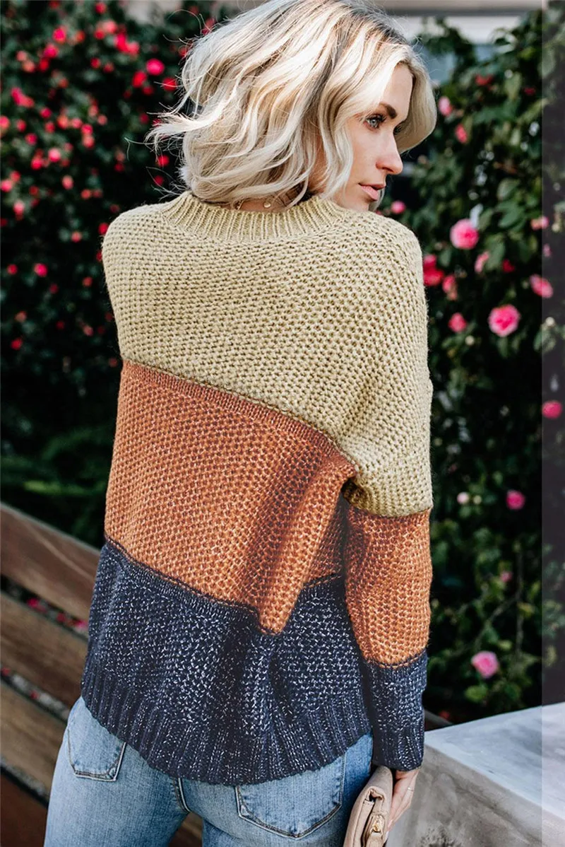 Пуловер женский вязаный с круглым вырезом и длинными рукавами | Женская одежда