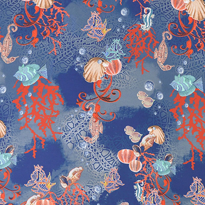 Морской принт с животными шелковая ткань качество натуральный шелк двойной
