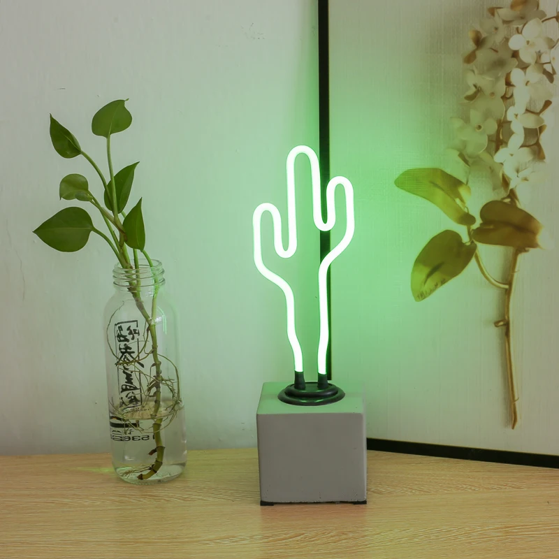 Неоновая стеклянная вывеска в виде кактуса рекламная 3D неоновая лампа
