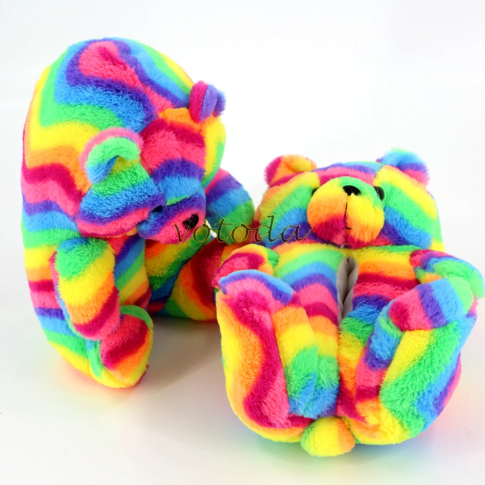 Teddy Bear Slippers Women Cute Cartoon Slides Furry Warm Soft Shoes Home Non-slip Cotton Flip Flops Rainbow Teddies Bear Slipper best house slippers
