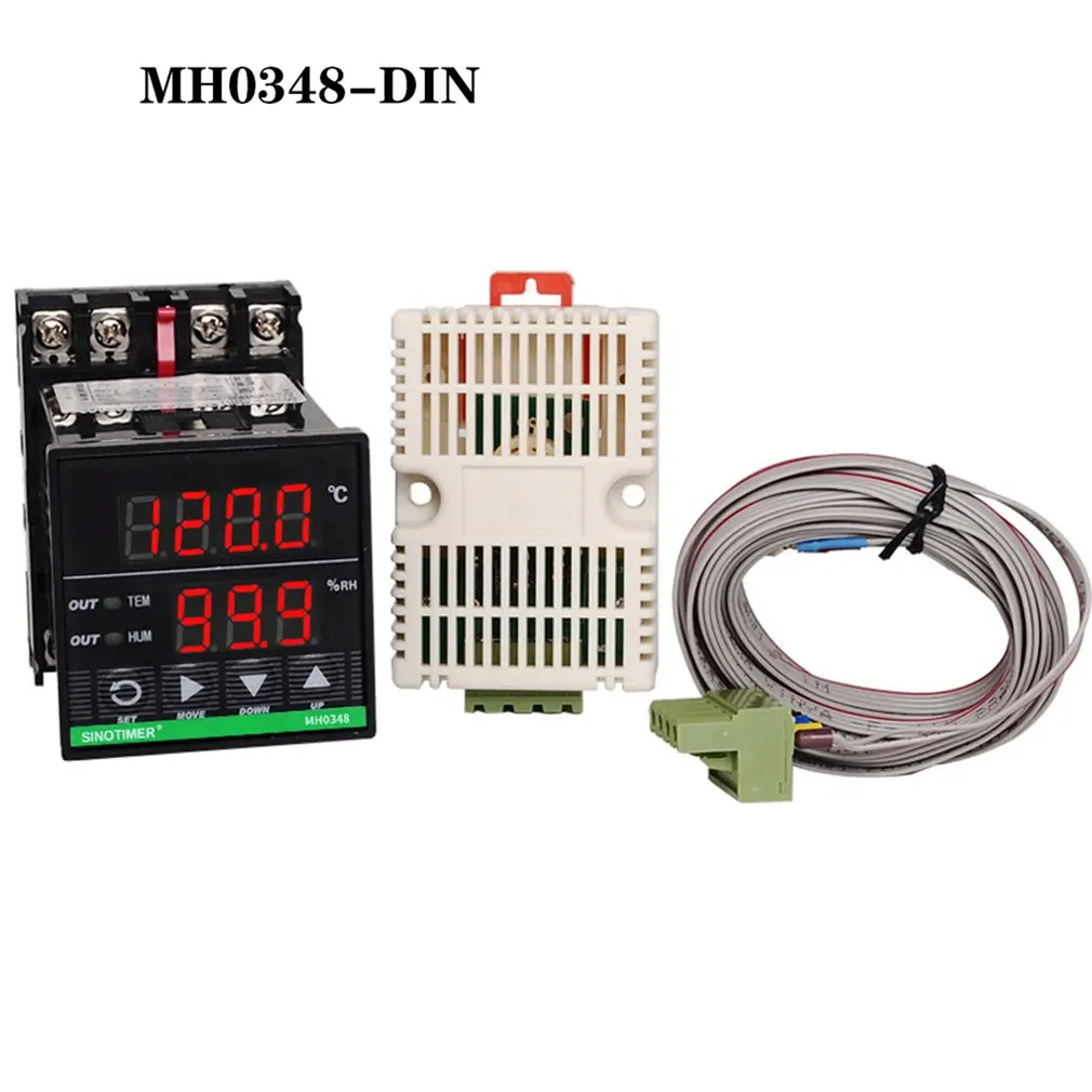 

Size 1/16 (48*48mm) DIN RAIL Mounted Intelligent Digital Temperature and Humidity Controller Sensor Cable 3m with Mounting Base