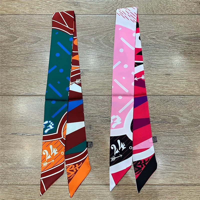 

Летний женский шелковый шарф из саржи, трендовая маленькая сумка-мессенджер, модная шаль с длинным воротником и принтом, MQ65, 2021