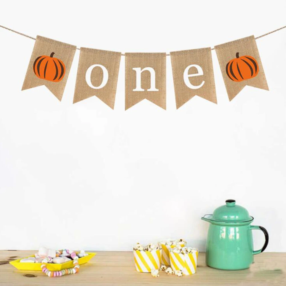 2pcs Autumn Thanksgiving Decorations For Home Baby Birthday Banner ONE Pumpkin Pattern Swallow Tail Flag Party Props | Дом и сад